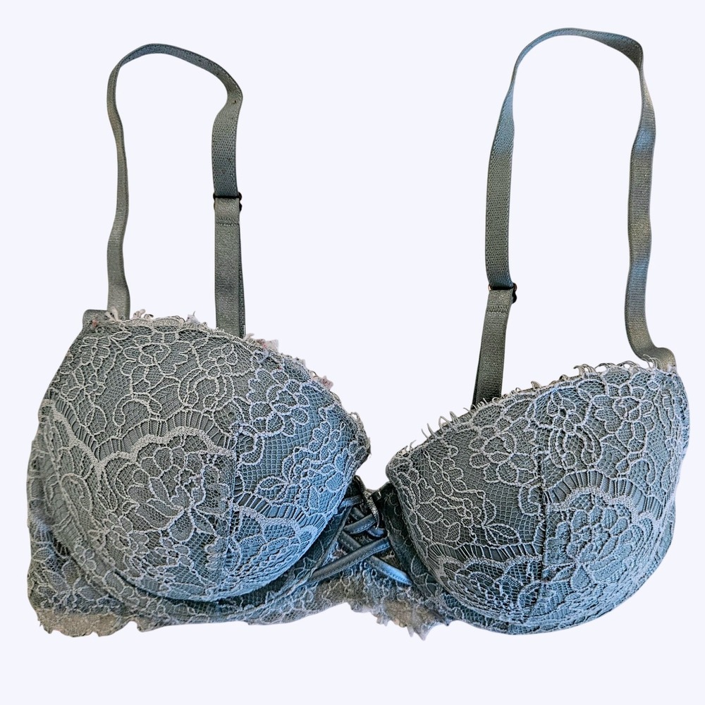 Victoria's Secret Dream Angels Lined Demi Bra Sage Green Lace 32C Floral Corset